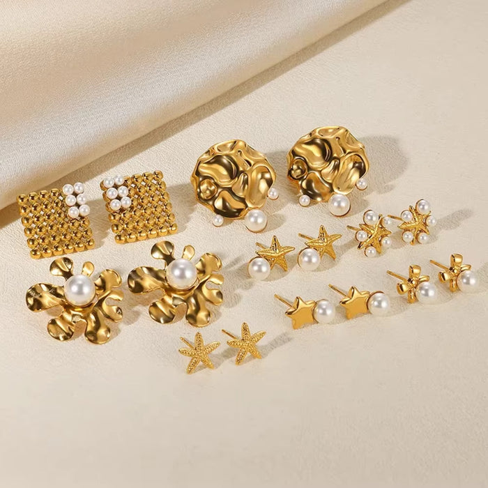 Wholesale Mini Cute Stainless Steel Pearl Starfish Earrings Retro Exquisite Earrings