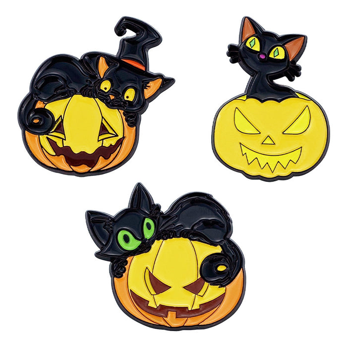Wholesale Baked Varnish Zinc Alloy  Brooch Pumpkin Black Cat Design Fashion Accessory For Bags And Clothing MOQ≥2