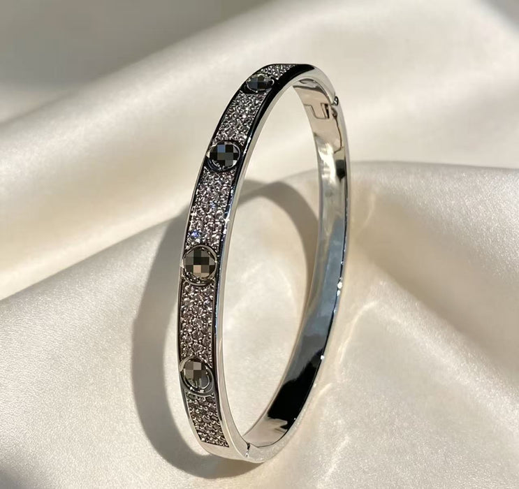 Wholesale Wide Round 3 Row Full Rhinestone Bracelet Gold Plated Copper Unisex Gift