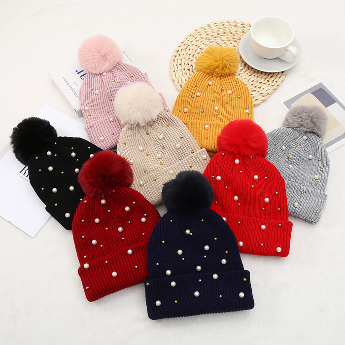 Wholesale Cotton Winter Fur Ball Pearl Rivet Beanie JDC-FH-HXL001