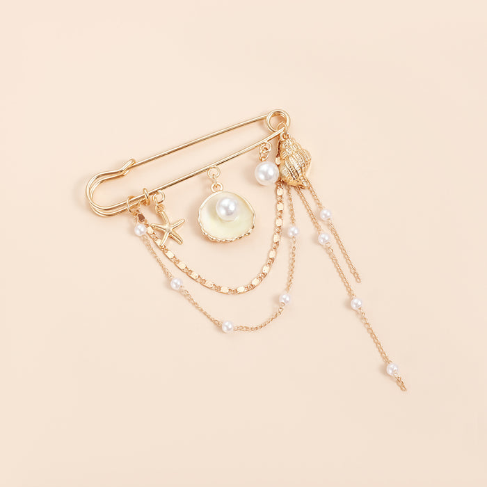 Wholesale Summer Conch Shell Starfish Dot Diamond Pearl Brooch