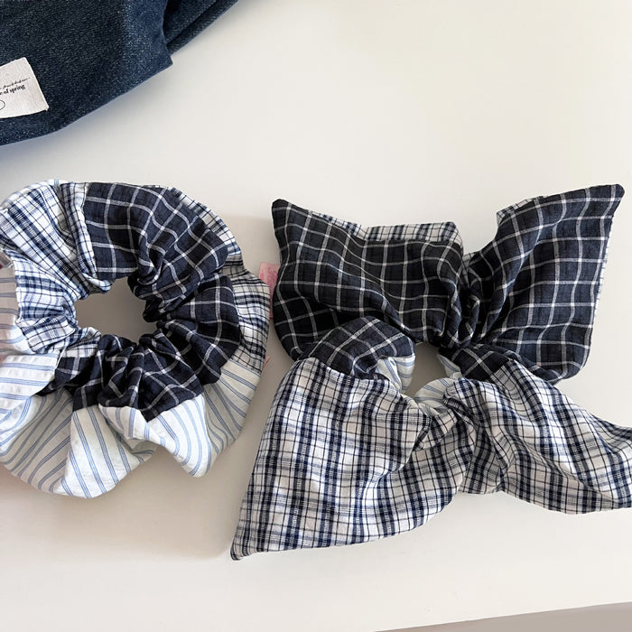 Wholesale Niche splicing striped grid tied ponytail temperament headband bun bun hair rope