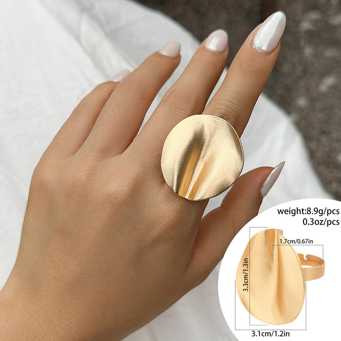 Wholesale Disc pleated metal ring Simple irregular niche flower jewelry