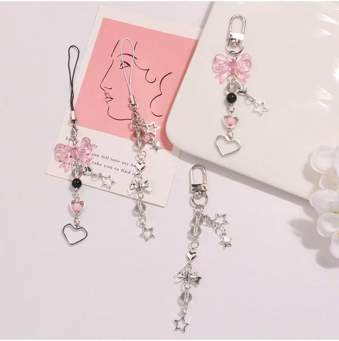 Wholesale Sweet silver Star Bow Mobile Phone Chain Simple Pendant