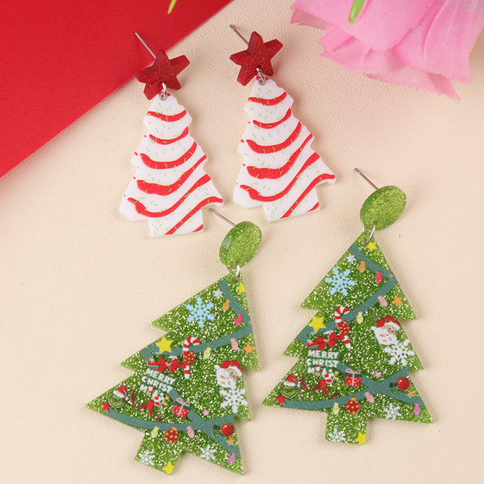 Wholesale Christmas Acrylic Earrings Five-Pointed Star Christmas Tree Personalized Earrings