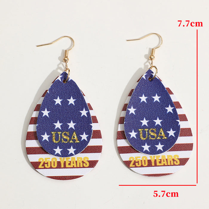 Wholesale Star-Spangled Double-Layer Teardrop Leather Earrings