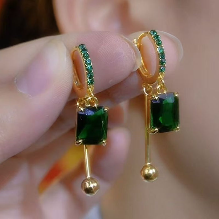 Wholesale High Sense Green Square Zircon Ear Buckle New Explosions Elegant Exquisite Earrings