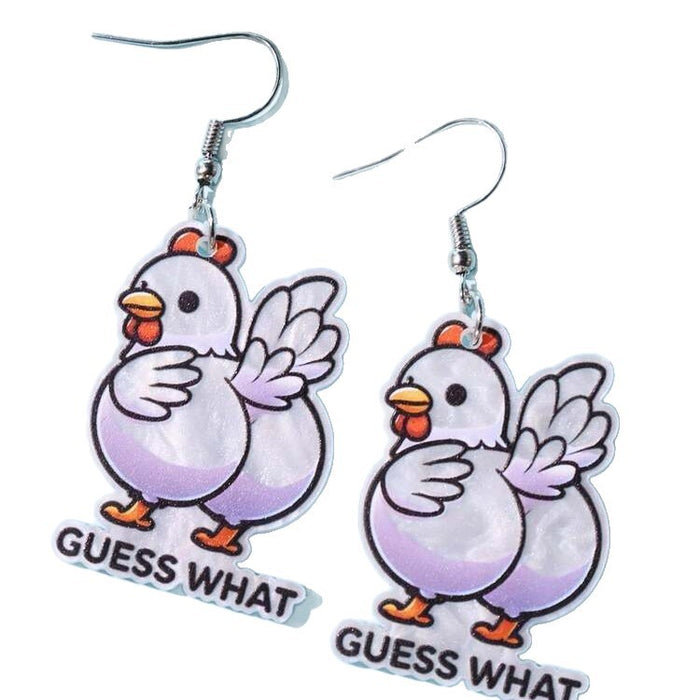 Wholesale Acrylic Chicken Shaped Pendant Earrings Fashion Accessory Casual Fun