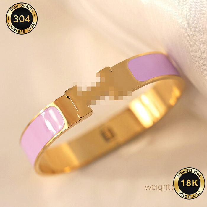 Wholesale Wide Purple Enamel H Letter Titanium Steel Stackable Bracelet Fashion Couple Jewelry Accessory