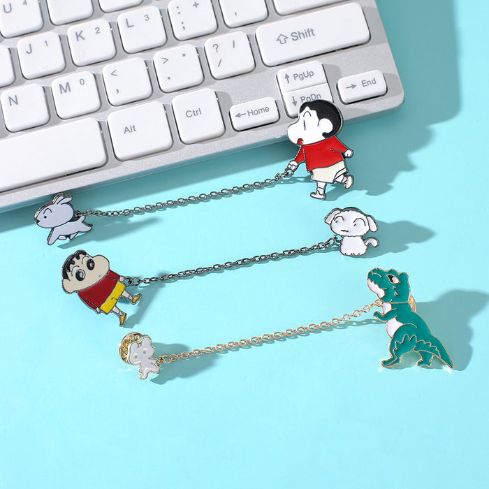 Wholesale Cute Cartoon Brooch Metal Pin Set Dinosaur And Character Designs Fashion Jewelry Accessory For Party Resale
