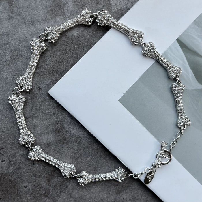Wholesale Fully encrusted bone-shaped patchwork choker necklace