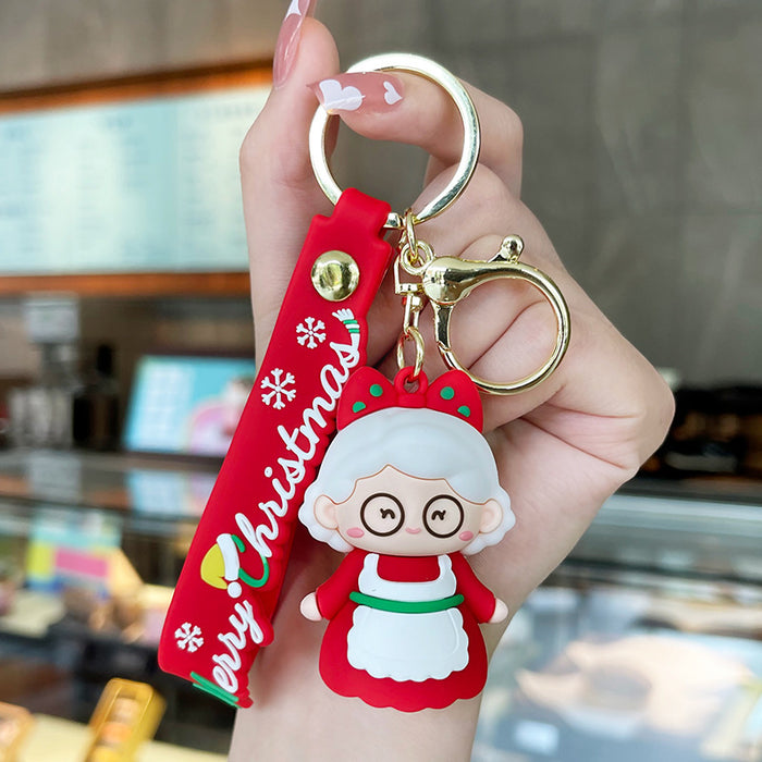 Wholesale Plastic Cartoon Keychain Christmas Couple Design Women' s Bag Charm Gift MOQ≥3