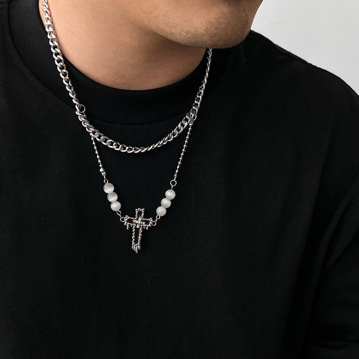 Wholesale Jewelry Cross Titanium Steel Hoodie Necklace High Grade Sweater Chain Clavicle Chain