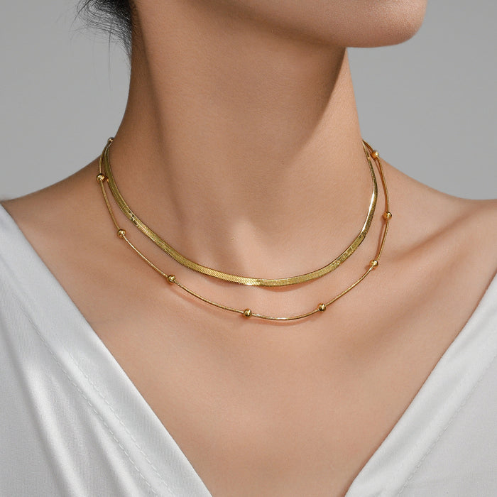 Wholesale 2pcs Stacked necklaces,  plain chain,  snake bone,  titanium steel chain