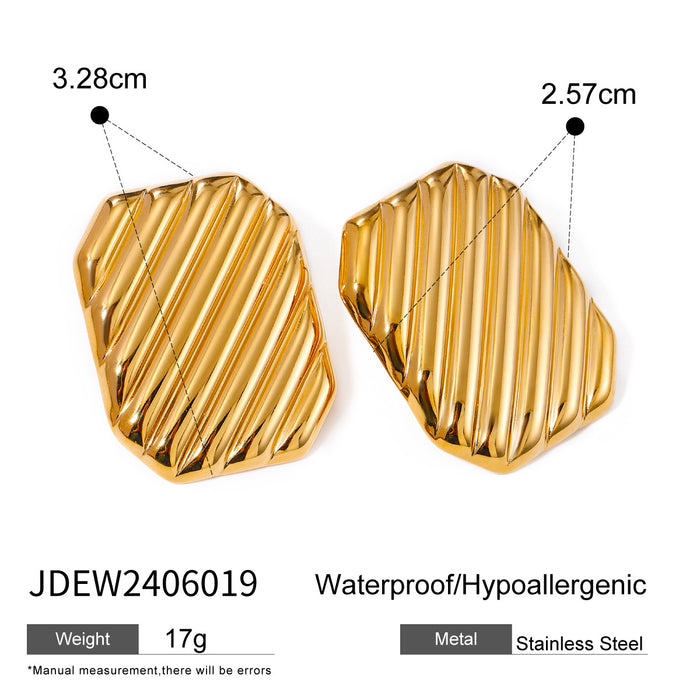 Wholesale 18K Gold Stainless Steel Square Wave Texture Earrings JDC-ES-JD346