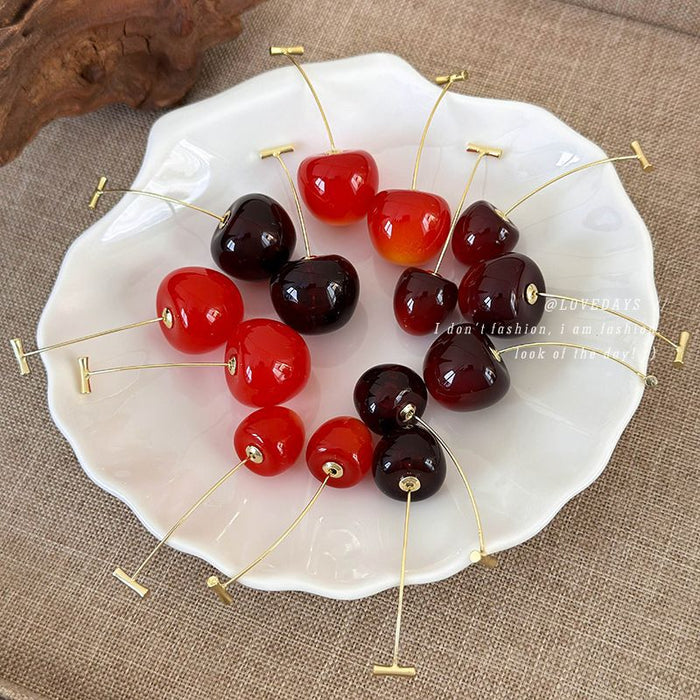 Wholesale Resin Cherry Earrings - Trendy Fruit Design Fashion Accessory