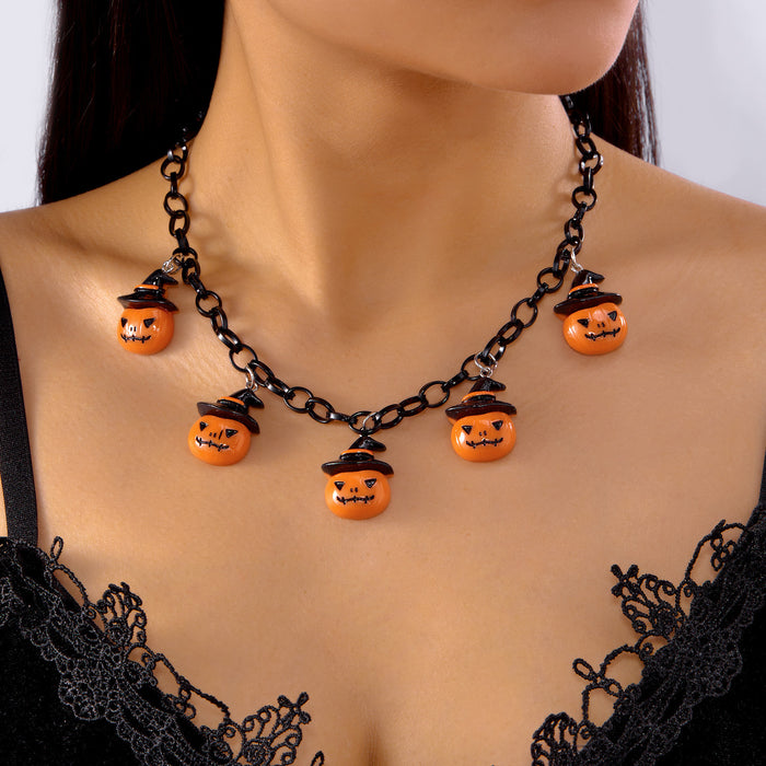 Wholesale Halloween Party Accessories Necklace Pumpkin Ghost Face Pendant Necklace