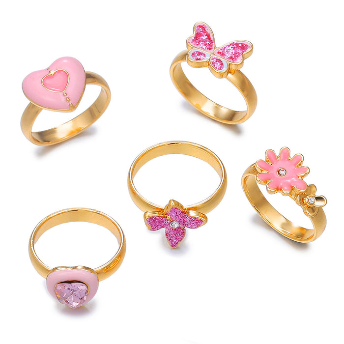 Wholesale Children' s Ring Alloy Girls'  Ring Princess Cartoon Cute Butterfly Heart-shaped Crystal Ring