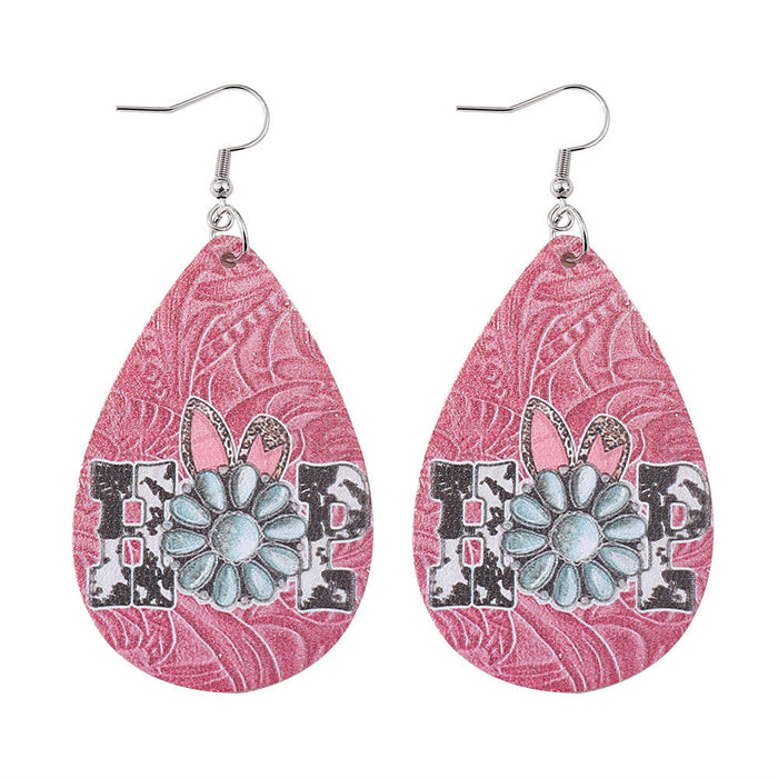 Wholesale earrings Double-sided PU leather waterdrop painted earrings JDC-ES-ChL034