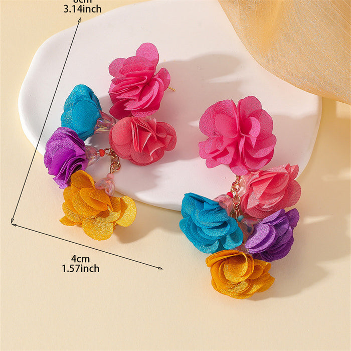 Wholesale Colorful Flower Tassel Stud Earrings Trendy Floral Design MOQ≥3