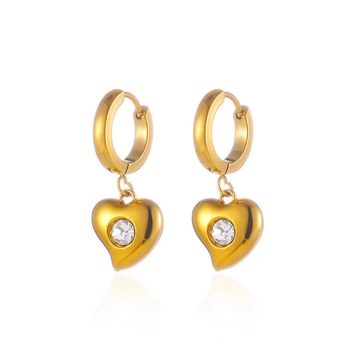 Wholesale Titanium Steel Love Earrings Peach Heart Inlaid Texture Plain Hoop Earrings