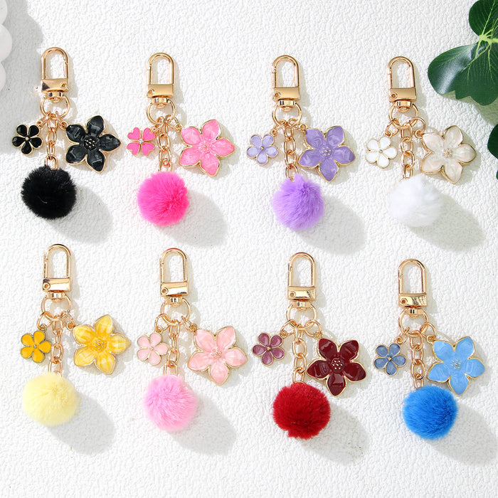 Wholesale Cute Cherry Blossom Flower Alloy Keychain Pendant Purple Decorative Accent for Resale