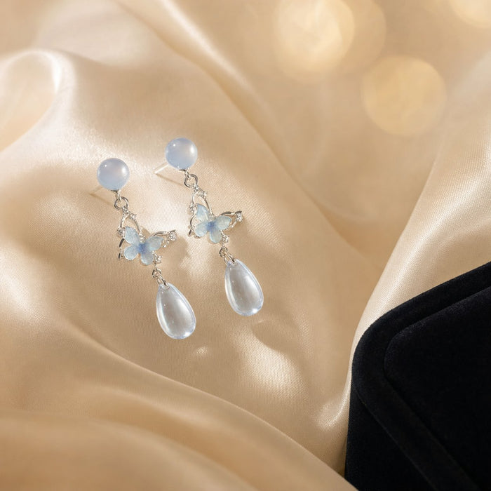 Wholesale Butterfly Cat' s Eye Drop Earrings Alloy Long Earrings Fashion Jewelry Accessory