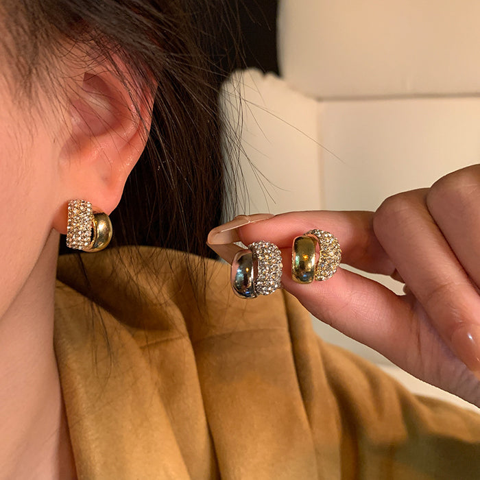 Wholesale Korean diamond-encrusted metal geometric earrings women's high-end earrings Joker earrings