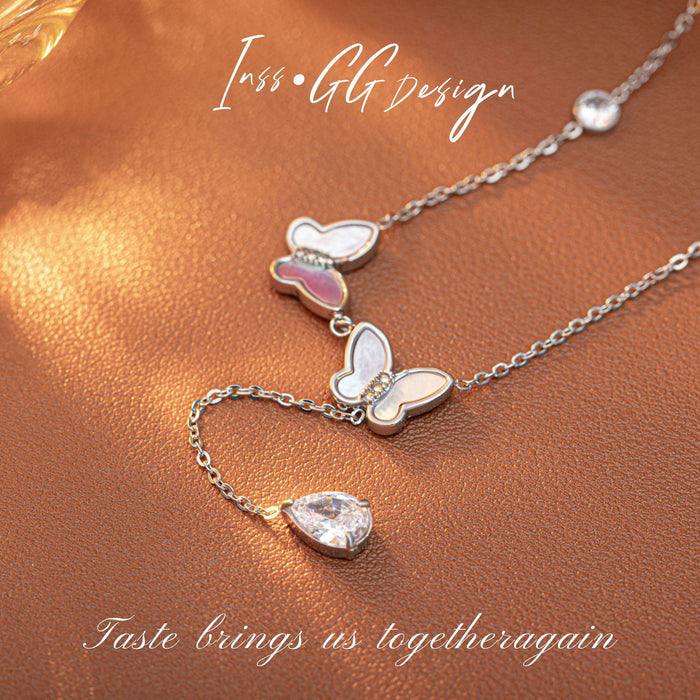 Wholesale Butterfly Titanium Steel Zircon Necklace Fashion Accessory