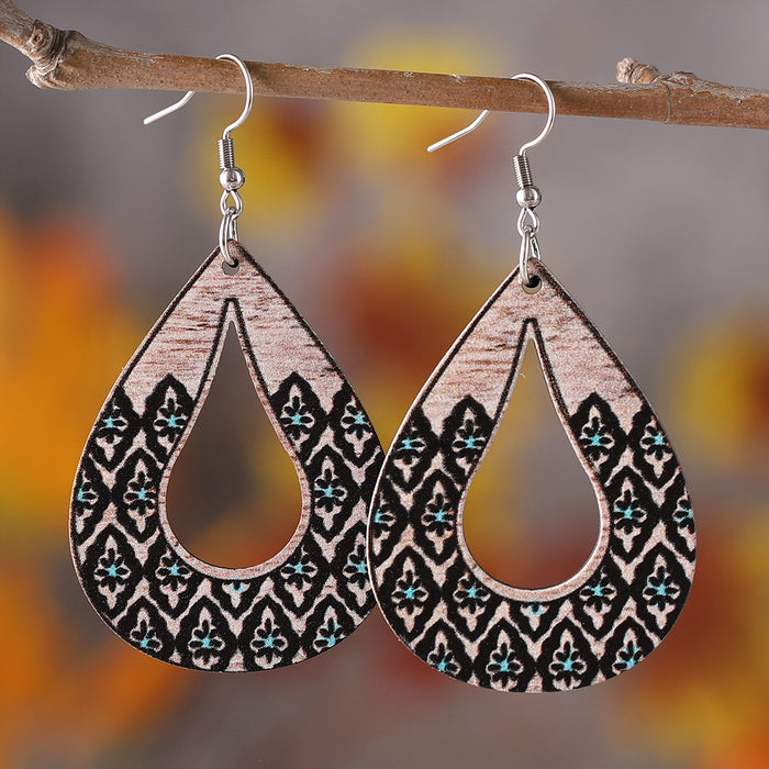 Wholesale Wooden Double Sided Water Drop Earrings JDC-ES-ChuLian016