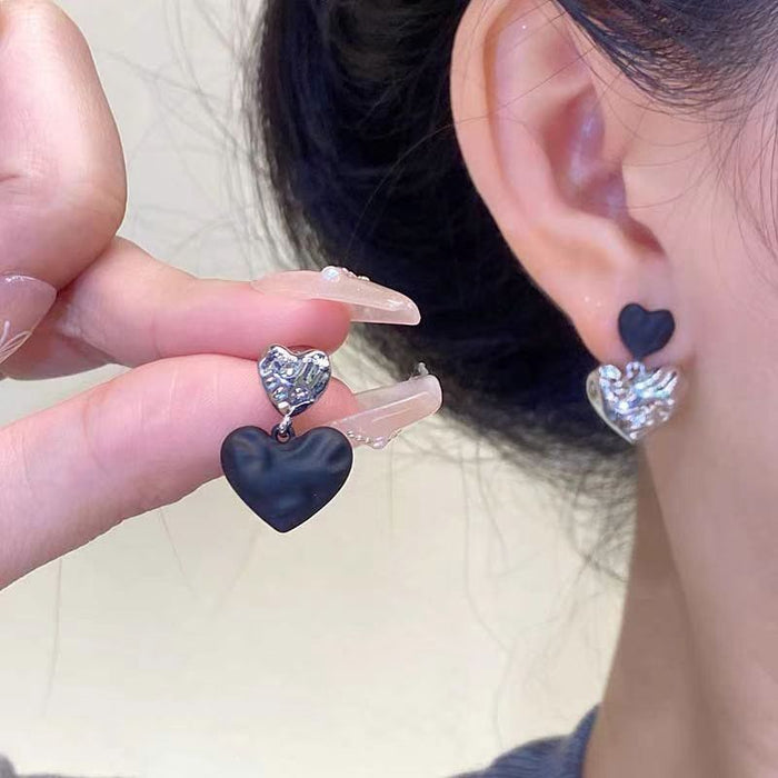 Wholesale Black Love Earrings Popular Earrings Women's Silver Needle Earrings