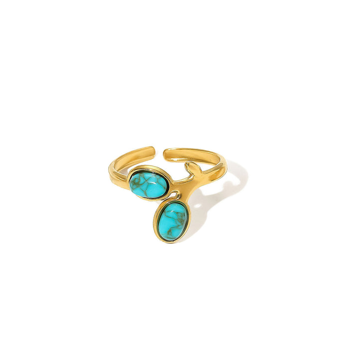 Wholesale Stainless Steel Gold Turquoise Adjustable Rings