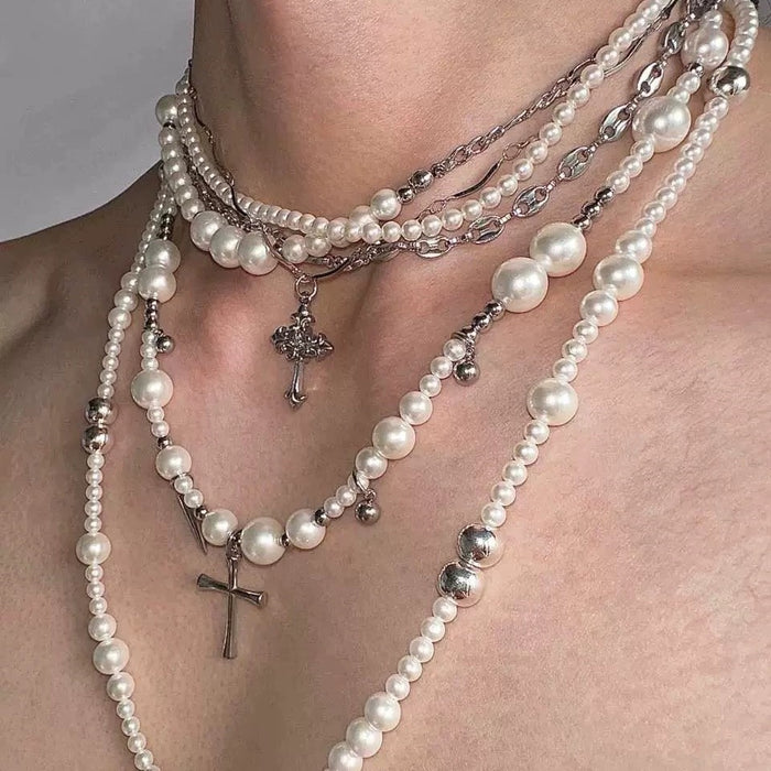Wholesale Niche design pearl titanium steel long necklace collarbone chain