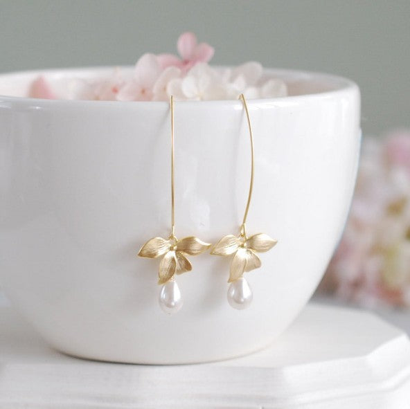 Wholesale New Fashion Style Bow Leaves Water Drop Pearl Earrings Simple Art Jewelry