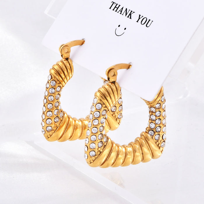 Wholesale 18K Gold Stainless Steel Cubic Zirconia Jewelry Geometric Trapezoid Earrings