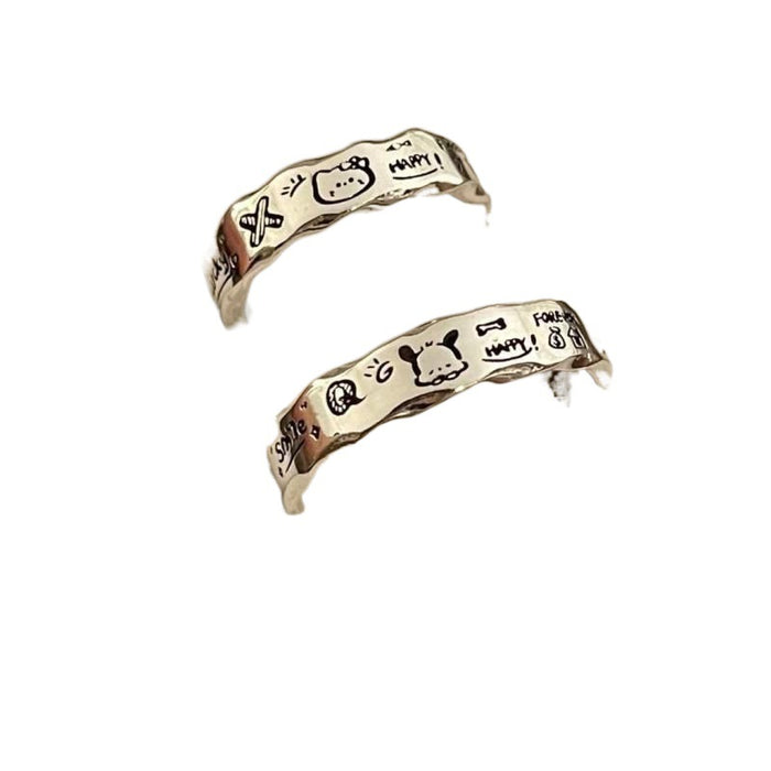 Wholesale Minimalist graffiti wave edge ring, niche design, versatile, exquisite and fashionable couple's ring