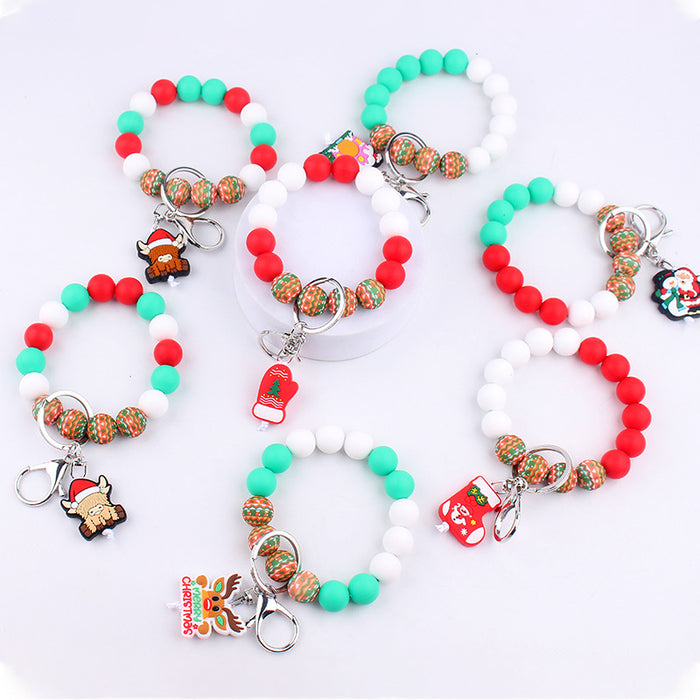 Wholesale Christmas Silicone Beaded Bracelet Keychain JDC-KC-GuangTian030