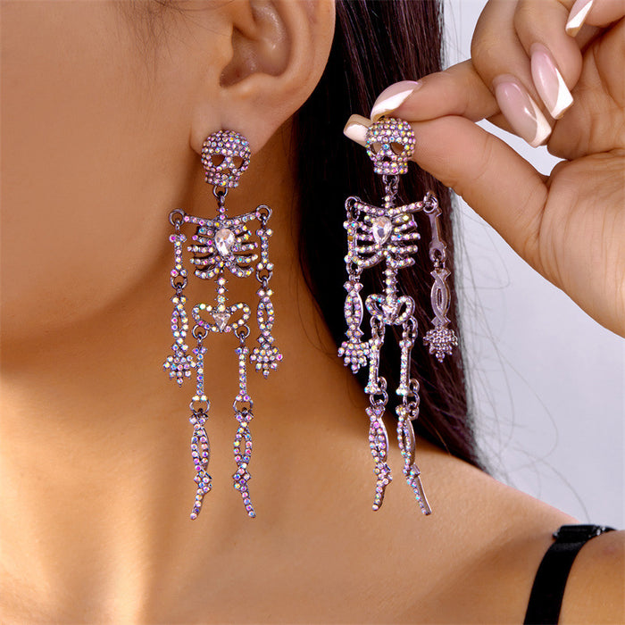 Wholesale  Series Earrings Niche Design Full Diamond Sparkling Movable Skull Earrings