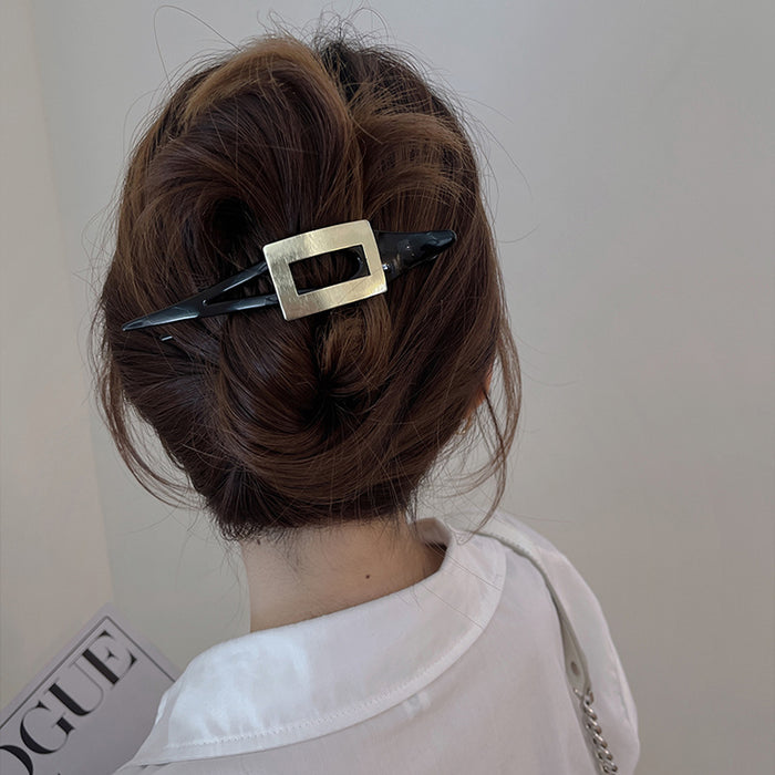 Wholesale High end geometric metal brushed large temperament hair with multi grip clip and hairpin headband