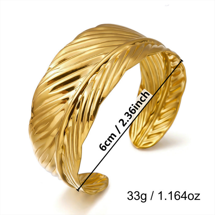 Wholesale Stylish Stainless Steel Open Cuff Bracelet Gold Plated Geometric Cutout Design