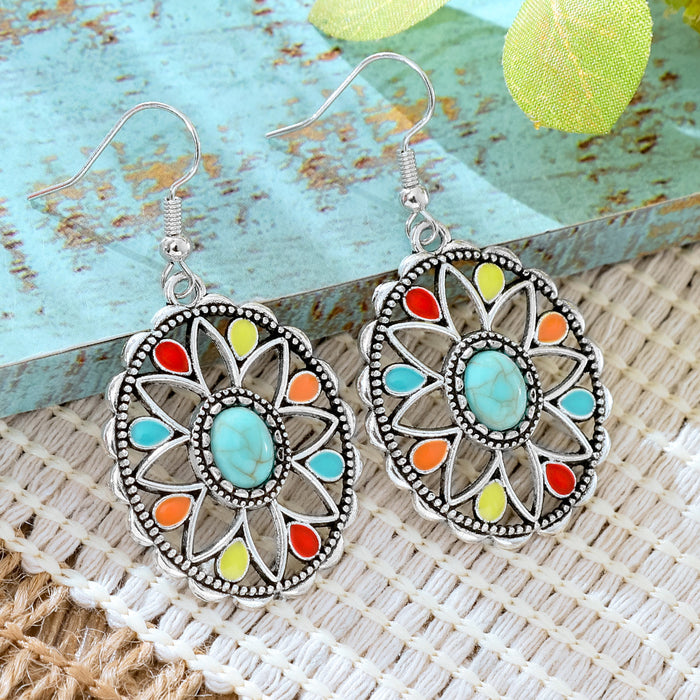Wholesale 2pcs Vintage Ethnic Style Turquoise Earrings Bohemian Jewelry