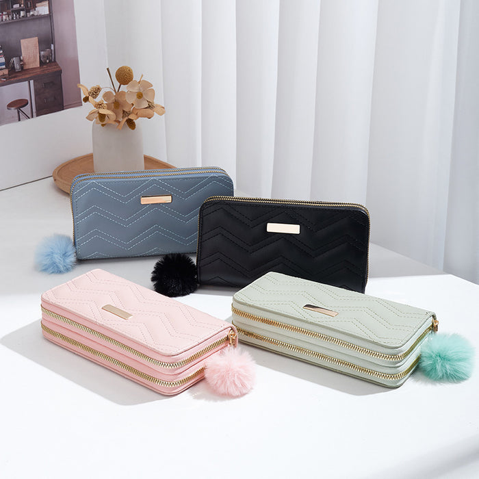 Wholesale Wallet Women's Double Zipper Long Handbag Fashionable Simple Large Capacity Double Layer Wallet Phone Bag JDC-WT-QJR001