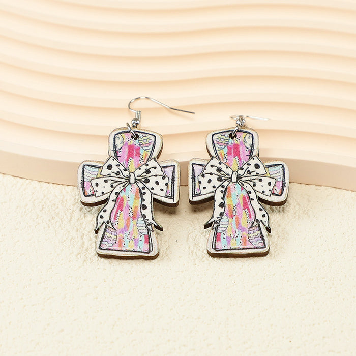 Wholesale Easter Retro Old Rabbit Hollow Cross Bow Women' s Acrylic Wooden Earrings
