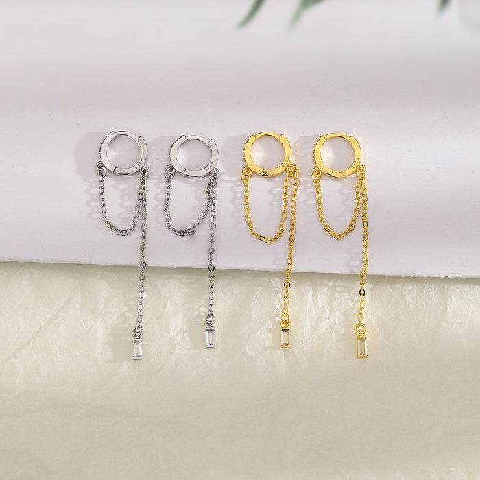 Wholesale Tassel Zircon Earrings Personalized Circle Long Earrings Earrings Square Diamond Full Diamond Chain Earrings Buckle