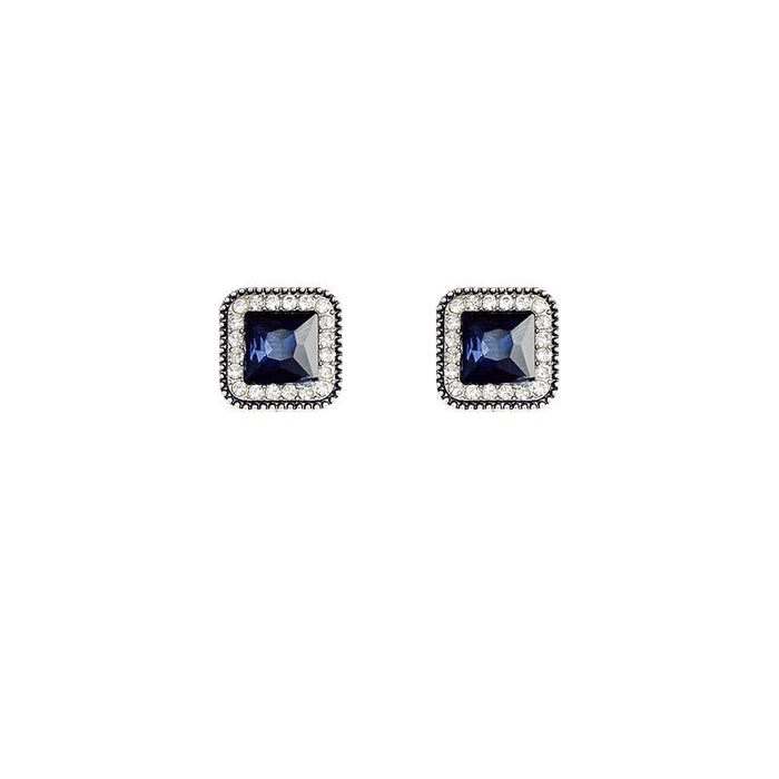 Wholesale Silver Needle Fashion Blue Crystal Square Simple temperament Personality Diamond Square Earnail Wholesale