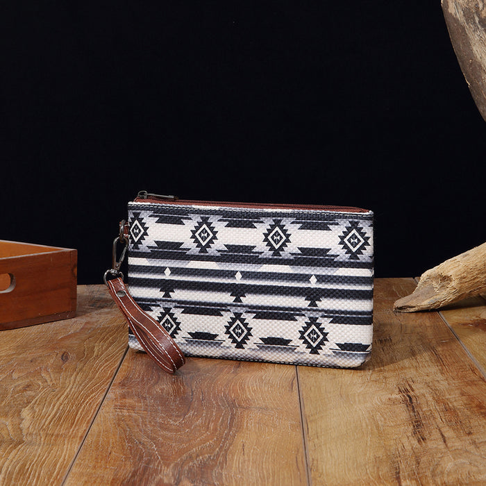 Wholesale European and American Retro Cotton and Linen Printed Western Women' s Wallet Clutch Mobile Phone Bag Bohemian Cross-Border Amazon Tk