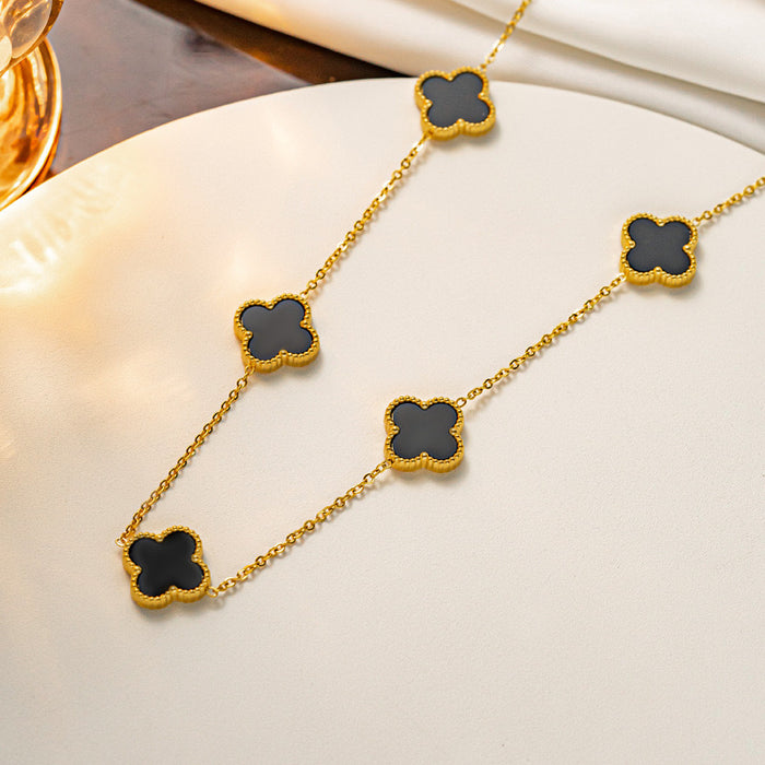 Wholesale 13MM titanium steel 5-link necklace  four-leaf clover necklace