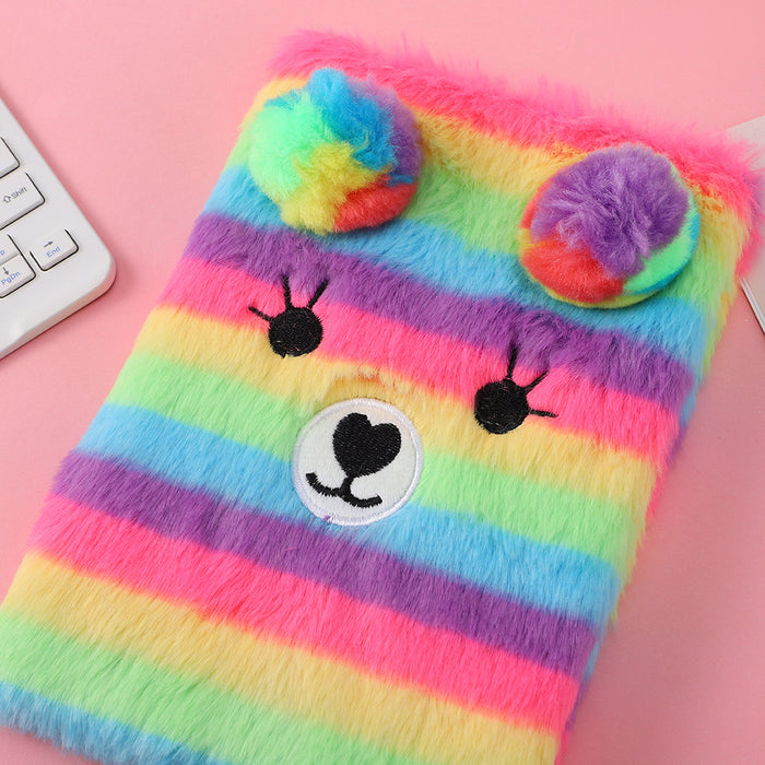 Wholesale Cute sloth plush notebook Creative children' s notebook with lock Cartoon colorful bear plush notebook