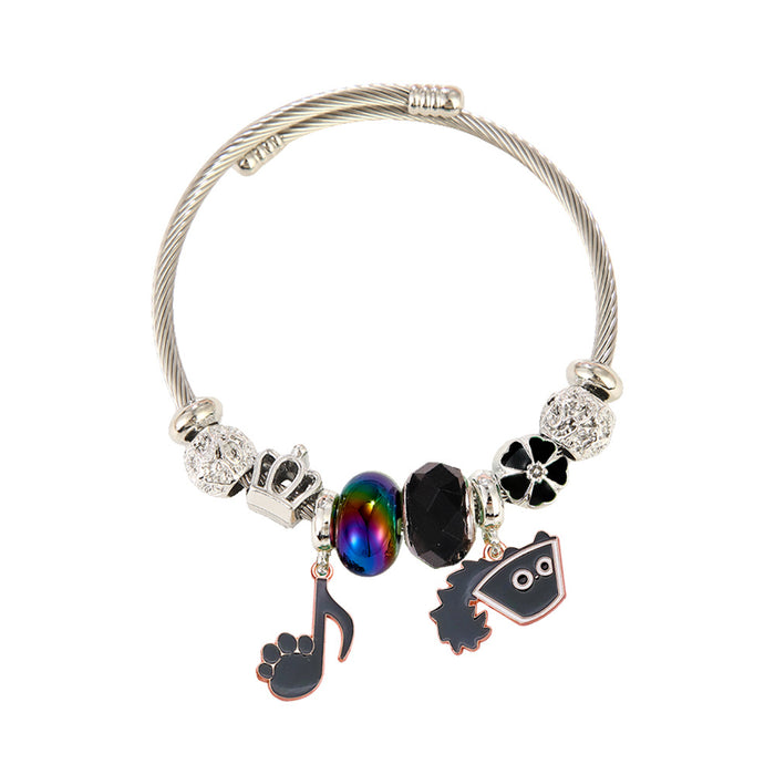 Wholesale Stainless Steel Plated Cartoon Black Cat Pendant Adjustable Bracelet for Women Party Wear