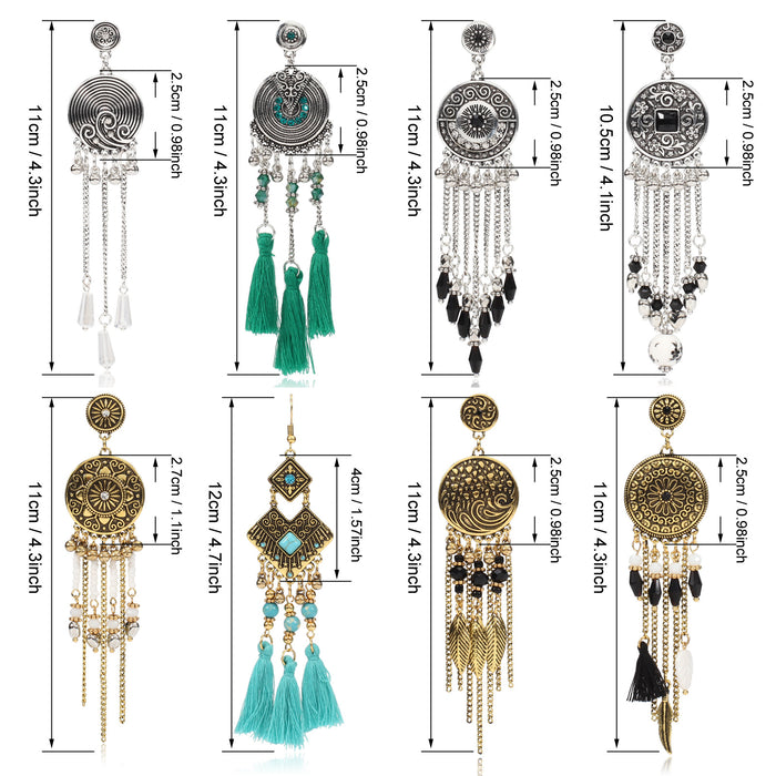 Wholesale Alloy Bohemian Tassel Leaf Ceramic Bead Crystal Rice Bead Pendant Earrings JDC-ES-Xiny005